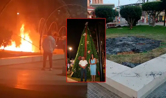 Lambayeque: incendio deja en cenizas a árbol navideño del parque principal de Mochumí