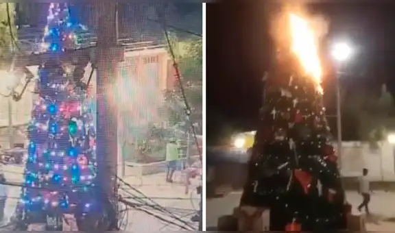 Piura: árbol navideño del distrito de La Unión se incendia en Nochebuena