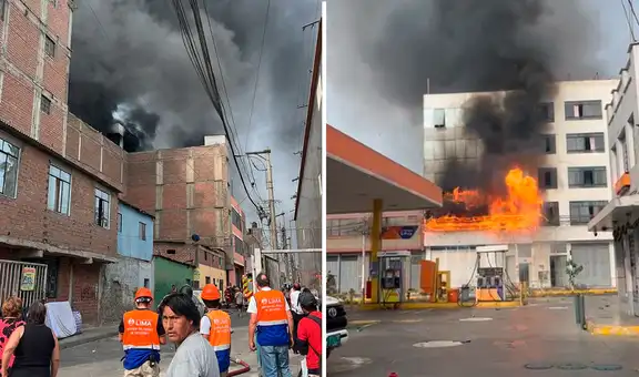 Gigantesco incendio código 4 en almacén a metros de un grifo moviliza al menos 19 unidades de bomberos en el Rímac