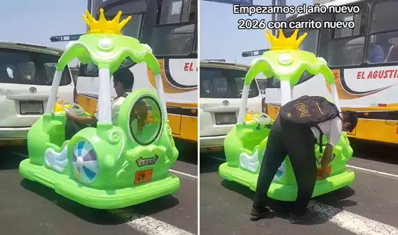 Peruano maneja carrito infantil en pleno tráfico de Lima y sorprende al detenerse para colocarle monedas