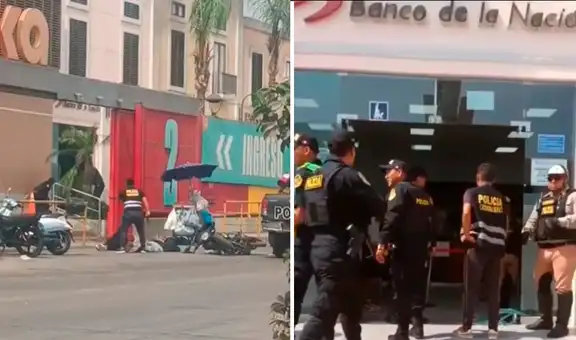 Delincuentes inician balacera tras intento de asalto en el Banco de la Nación del centro comercial Minka