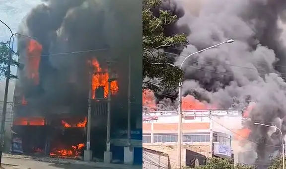 Fuerte incendio consume tienda de repuestos para autos en Trujillo: falta de agua complica la emergencia