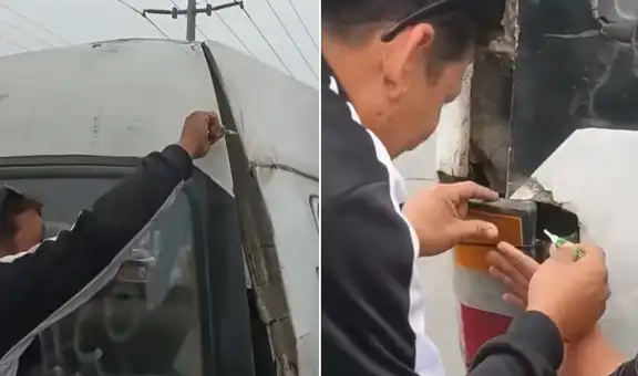 Conductor peruano provoca risas al 'reparar' autopartes de una combi con pegamento instantáneo: “Díganme que es IA”