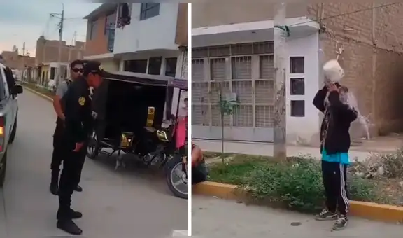 Policía obliga a jóvenes a bañarse tras lanzar agua desde una mototaxi en Lambayeque