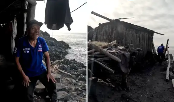 Hombre vive desde hace 26 años frente al mar en una casa que construyó con palos y materiales que dejó la marea