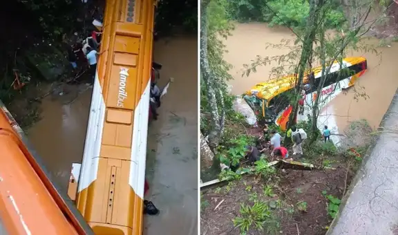 Bus de la empresa Movil Bus con más de 50 pasajeros cae al río en Juanjui en San Martín