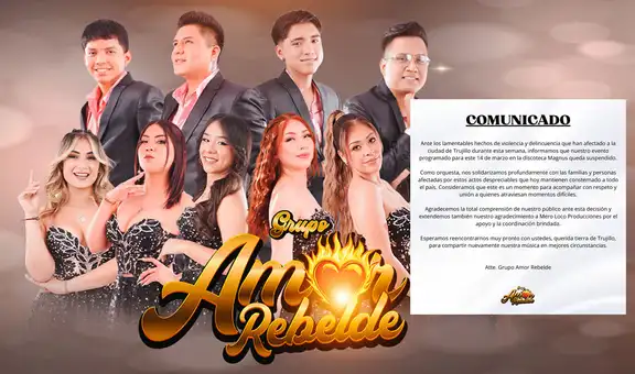 Atentado en discoteca Dalí: Amor Rebelde suspende show en Trujillo y anuncia apoyo a víctimas