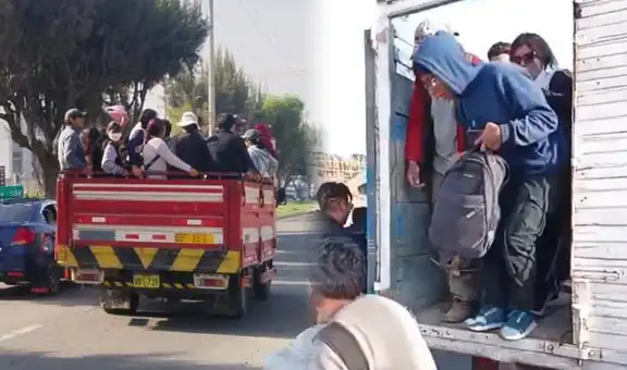 Arequipa: pasajeros viajan en camiones tras paralización de transportistas por alza de combustible