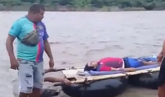 Pacientes son trasladados en balsas improvisadas para recibir atención médica tras crecida del río en Piura