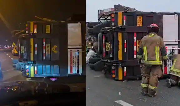 Camión se despista en la Panamericana Norte y bloquea un tramo del puente Habich en San Martín de Porres