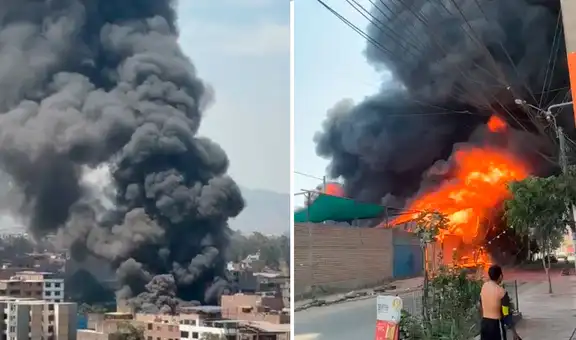Reportan fuerte incendio en fábrica de espuma en San Juan de Lurigancho: bomberos atienden la emergencia