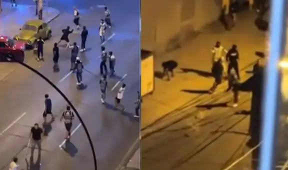 Presuntos hinchas de la "U" y Sporting Cristal protagonizan violento enfrentamiento en plena vía pública en Breña