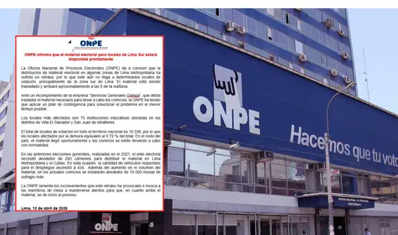 ONPE confirma retraso de material electoral en más de 75 instituciones: "Se está aplicando un plan de contingencia"