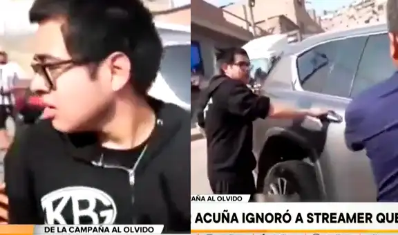 Streamer Sacha pasa incómodo momento al intentar subir a carro de César Acuña: fue rechazado por seguridad del político y quedó en la calle