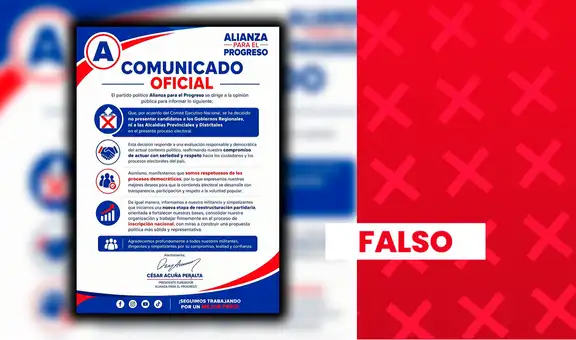 Es falso que Alianza para el Progreso haya decidido no presentar candidatos para las Elecciones Regionales y Municipales 2026