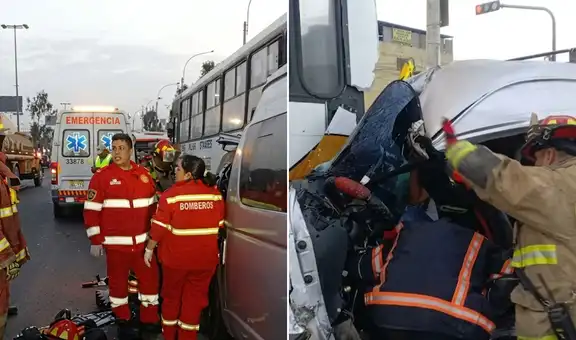 Aparatoso choque entre combi y bus en la Panamericana Sur deja dos muertos y varios heridos en Villa El Salvador