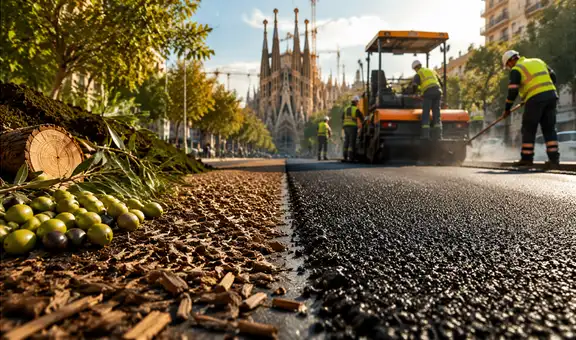 Barcelona revoluciona sus calles con asfalto ecológico hecho de restos de aceituna y madera: reducirá más del 70% emisiones de carbono