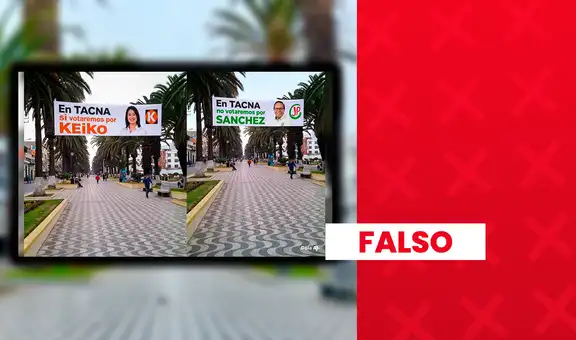Los supuestos carteles colocados en la Alameda Bolognesi de Tacna a favor de Keiko Fujimori y en rechazo de Roberto Sánchez fueron generados con IA