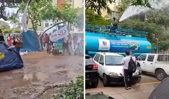 Cisternas de Jesús María mojan a manifestantes de JP en parque y municipio responde: “No es un tema político”
