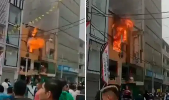 Fuerte incendio consume vivienda cerca a galerías en Gamarra: al menos 9 unidades atienden la emergencia