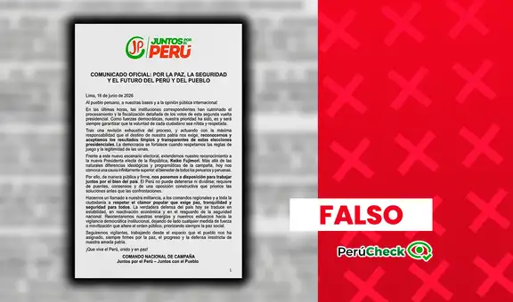 Es falso que Juntos por el Perú haya reconocido una victoria de Keiko Fujimori mediante un comunicado