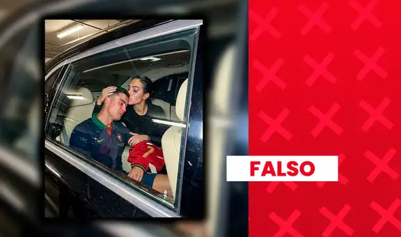 Es falsa esta imagen de Georgina Rodríguez “consolando” a Cristiano Ronaldo en un auto tras derrota de Portugal ante España