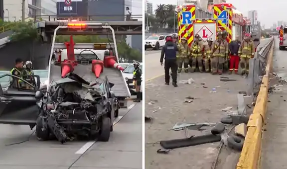 Accidente en Vía Expresa: auto choca con guardavía y termina destruido cerca de la estación Canadá del Metropolitano