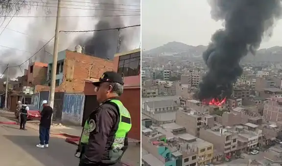 Fuerte incendio consume un almacén en Ate y más de 10 unidades de bomberos atienden la emergencia