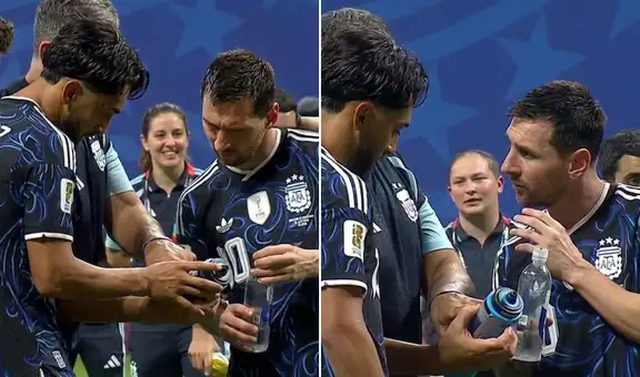 ¿Qué decía? Lionel Messi protagoniza curiosa reacción al revisar la botella que olvidó Pickford tras la derrota de Inglaterra