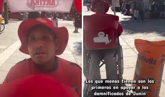 Heladero en silla de ruedas conmueve al comprar un saco de arroz para donarlo por sismo en Junín: “Tenía un ahorrito”