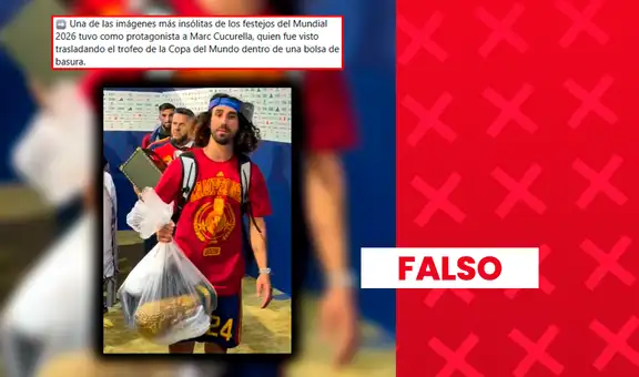 Es falso que Marc Cucurella haya llevado el trofeo oficial de la Copa Mundial de la FIFA en una bolsa de plástico: en realidad, se trataba de una versión LEGO