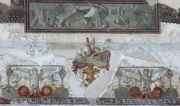 Arqueólogos descubren en Pompeya un fresco que representa un famoso mito griego en un antiguo salón de banquetes