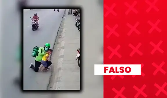 Es falso el video que muestra a un repartidor rescatando a un niño de ser atropellado por un camión: fue manipulado con inteligencia artificial