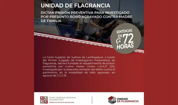 Dictan prisión preventiva para investigado por presunto robo agravado contra madre de familia