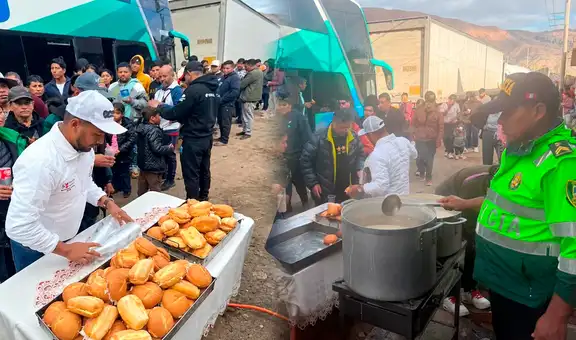Policía lleva comida a transportistas varados por derrumbes en la Panamericana Sur de Arequipa