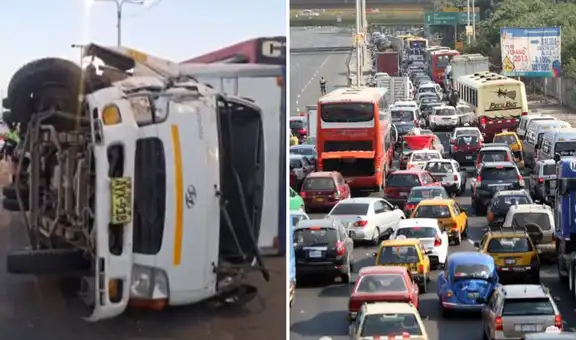 Accidente de tránsito genera tráfico en la Panamericana Sur: camión termina volcado en plena vía