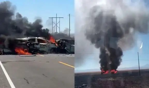 Tres vehículos se incendian tras accidente en la Panamericana Sur y dejan tres heridos en Arequipa
