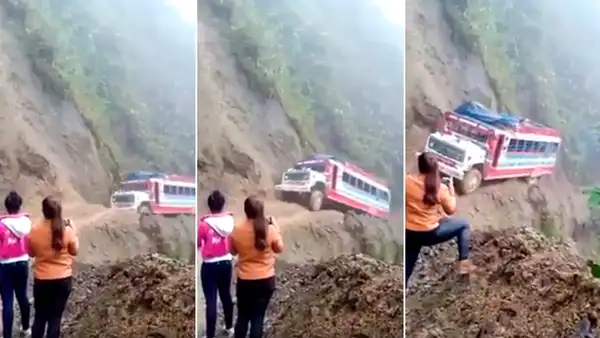 Impacto en Facebook por final de bus que queda al borde del abismo [VIDEO]