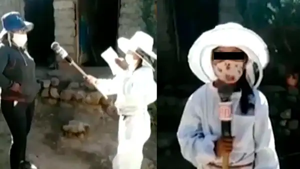 Niña interpreta a una reportera de América Noticias para cumplir con tarea escolar [VIDEO]