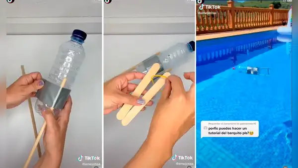 Joven enseña cómo fabricar un barquito de juguete con material reciclado