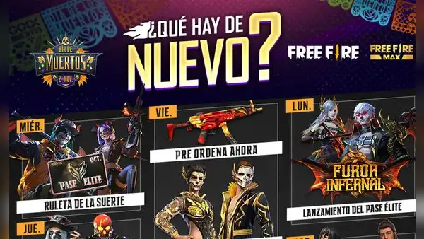 Free Fire: Garena publica agenda semanal del 27 de octubre al 2 de noviembre con evento Día de Muertos