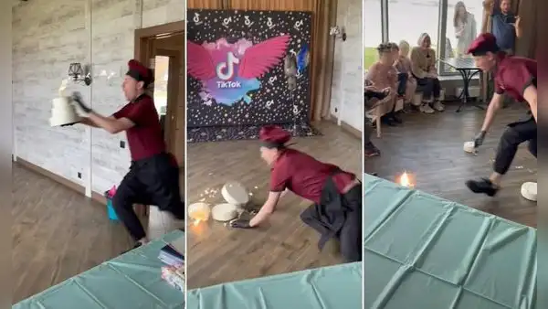 Animador de fiesta infantil se tropieza y arruina la supuesta torta de una niña 
