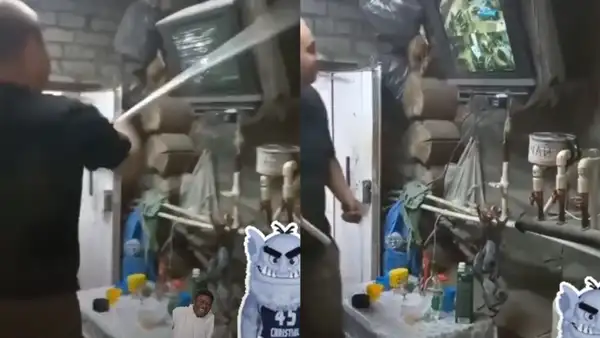 Televisor antiguo no funciona y hombre lo ‘arregla’ dándole unos golpes con un palo