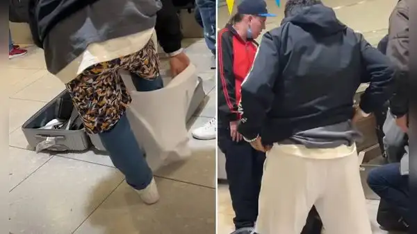 Pasajero de avión no quiere pagar equipaje extra y se pone toda la ropa que puede encima