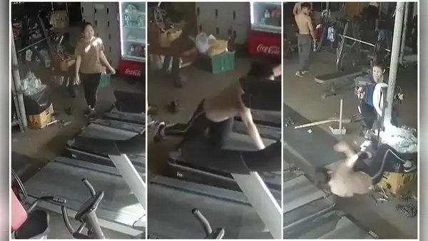 Mujer intenta subir a una cinta de correr en movimiento, pero termina sufriendo dolorosa caída