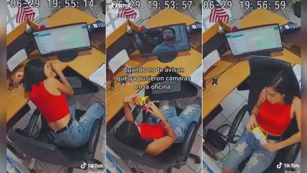 Joven se queda dormida mientras trabajaba y es captada por las cámaras de seguridad