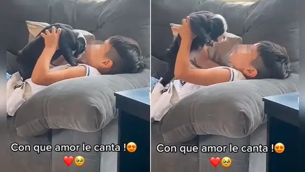 Niño le canta una salsa romántica a su perrito y su madre lo graba a escondidas