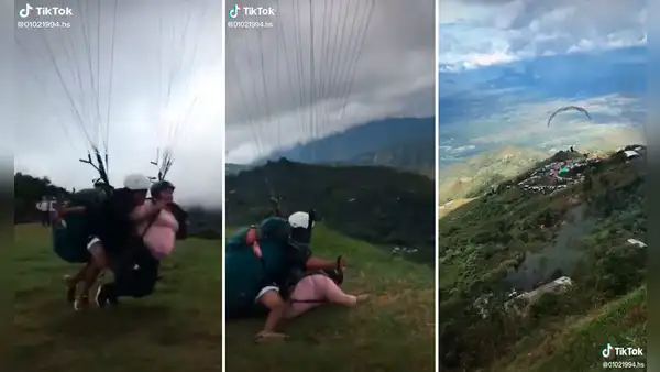Parapentistas novatos cometen error durante despegue y divertida escena se viraliza en redes
