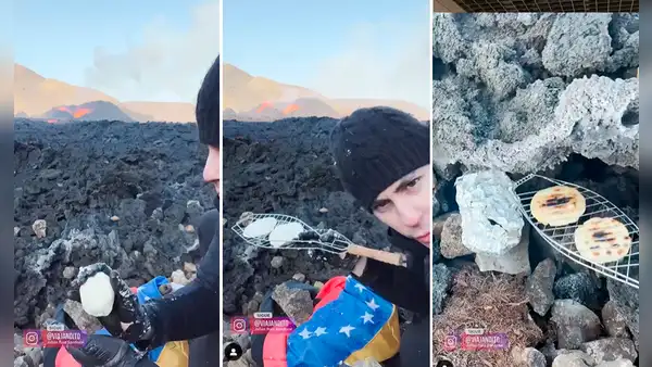 Turista cocina arepas rellenas sobre lava de un volcán en Islandia