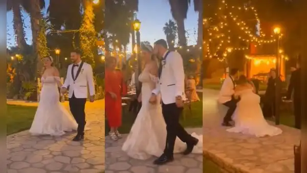 Recién casados ingresan a la recepción de boda bailando una canción de Bad Bunny